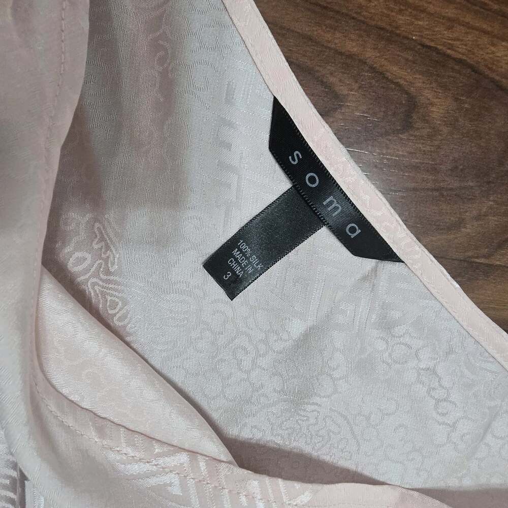 Soma Intimates Pink Pajama Set Sleeveless Jacquard Medallion Wide Leg Pants Silk - Picture 8 of 12